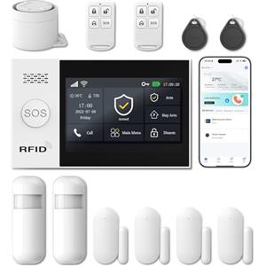 LWOHSI Sistema Di Sicurezza Domestica,4G+WiFi Allarme Casa Senza Fili,Allarme Antifurto Domestico Touch Screen da 4,3,DIY Sensori di porta e movimento,Compatibile con Alexa Google Home