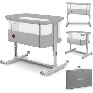 lionelo Aurora - Lettino 3 in 1 per bambini dalla nascita a 9 kg, altezza e inclinazione regolabili, materasso, 4 ruote bloccabili, pannelli in rete traspirante, portatile, lavabile, borsa per il
