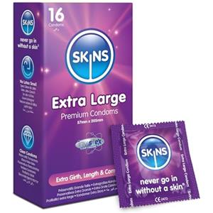 Skins Sexual Health Confezione multipla di preservativi extra large, sicuri con un aspetto naturale che si sente come vera pelle, confezione da 16