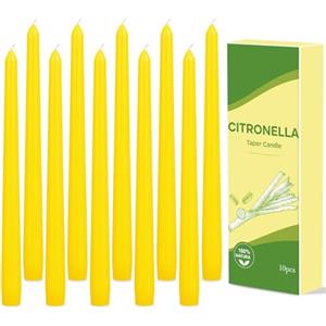 YUEONEWIN Confezione da 10 candele alla citronella per esterni, 25,4 cm, candele a punta con profumo di citronella, candele in cera di soia naturale, candele per esterni, per casa, terrazza, cene e festival