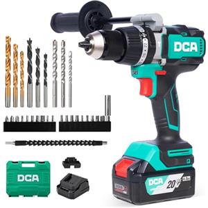 DCA Trapano Avvitatore A Percussione Brushless 20 V, 120 Nm, Mandrino Metallo 13 mm, Frizione 24+1+1, 32000 Colpi/min, Con Batterie 4,0 Ah Per Mattoni, Metallo E Legno