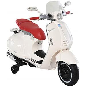HOMCOM Vespa Elettrica per Bambini con 2 Rotelle, Luci e Suoni, Moto Elettrica per Bambini 3+ Anni, Moto Giocattolo in PP e Acciaio, 108x49x75 cm, Bianca