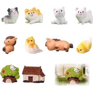 BIKPRST 10 Pezzi Miniature Casa Delle Bambole Piccola, Decorazioni Resina Micro Paesaggio, Simulazione Animali E Case, Accessori Creativi Per Tavolo, Soggiorno O Ingresso