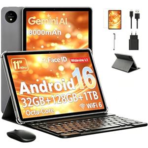 MENTUME Tablet 11 Pollici con Gemini AI, Tablet Android 16 con Cover, Mouse & Tastiera, Octa-Core, 32 GB RAM + 128 GB ROM + 1 TB TF, 1920x1200 Display HD, 90 Hz, Fotocamera Doppia 8MP + 16MP, 8000mAh (Grigio)