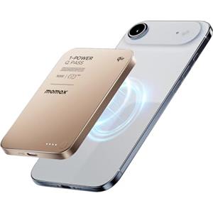 MOMAX Qi2 MagSafe Powerbank 5000 mAh, Powerbank Wireless Ultrasottile con Ricarica Rapida da 15W e Tecnologia a Bassa Temperatura, peso di soli 118 g, USB-C, per iPhone/Android, Deserto d'oro