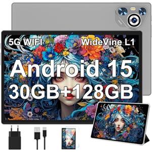 Dghrti Tablet 30GB RAM 128GB ROM(TF 2TB Espandibile), 10 Pollici 8000mAh/ WIFI 5G/ BT5.0/ OTG/ GPS, Camera 5+8 MP, Certificazione GMS, Widevine L1, Tablets Corpo in Metallo con Custodia Protettiva -Grigio