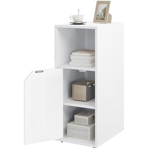 WOLTU Comodino Stretto, 25x35x62 cm, Bianco | Tavolino con 1 Scomparto Aperto e 1 Armadietto, Ripiano Regolabile Tavolino divano per Camera da Letto, Soggiorno, Moderno