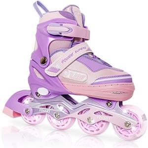 LIRENGUI Pattini in linea per bambina e ragazze, Regolabili pattini in linea a 4 ruote per bambini e adolescenti con ruote luminose per lo sport, Rosa Viola, Large