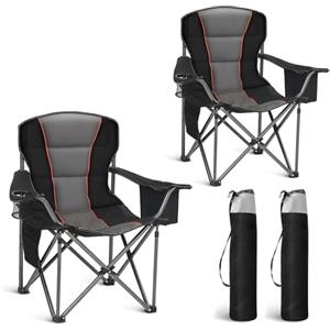 HIGH POINT SPORTS Sedia Pieghevole da Campeggio 200kg Sedia da Campo Portatile e Resistente con Portabicchieri Sedia da Pesca Nero 2 Pezzi