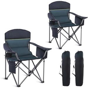 HIGH POINT SPORTS Sedia Pieghevole da Campeggio 200kg Sedia da Campo Portatile e Resistente con Portabicchieri Sedia da Pesca Verde Scuro 2 Pezzi