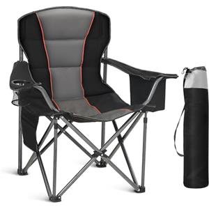 HIGH POINT SPORTS Sedia Pieghevole da Campeggio 200kg Sedia da Campo Portatile e Resistente con Portabicchieri Sedia da Pesca Nero