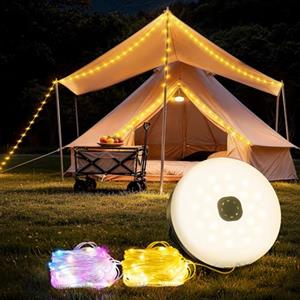 FOMYHEARD Luci Catena Campeggio Retrattili, Portatili 3 in 1 Catena Luminosa Esterno 10M, 13 Modalità Illuminazione, LED Luce Campeggio Impermeabili Ricaricabili Energia USB, per Giardino, Camper, Escursionismo
