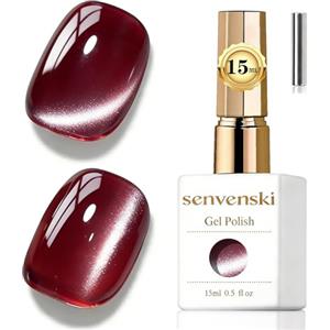 Senvenski Gelatina Vetro Cat Eye Smalto Semipermanente, 15ML Occhi di Gatto Magnetica per Gel Unghie Kit Olografico Glitterato Cristallo Smalti Unghie Salon Home DIY (Borgogna, 0.5fl oz)