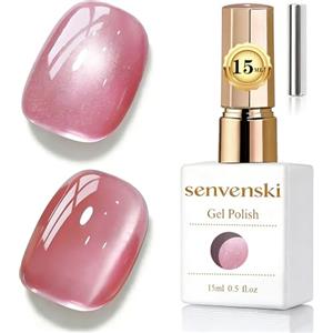Senvenski Gelatina Vetro Cat Eye Smalto Semipermanente, 15ML Occhi di Gatto Magnetica per Gel Unghie Kit Olografico Glitterato Cristallo Smalti Unghie Salon Home DIY (Rosa, 0.5fl oz)