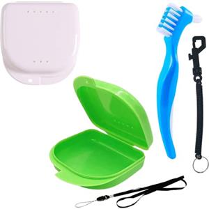 SV life [Kit 5 pz] Custodie per Apparecchio Dentale + Spazzolino Pulizia + Accessori di Sicurezza | Astuccio Traspirante | per Retainer, Dentiera, Bite, Allineatore