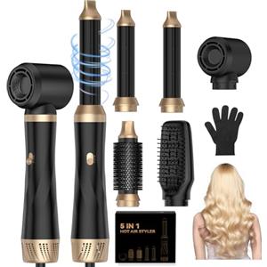 UMIGA Hairstyler 5 in 1 con spazzola ad aria calda, professionale per asciugacapelli, spazzola rotonda, ferro arricciacapelli e spazzola lisciante in 1000 W di potenza e 3 livelli di temperatura