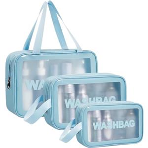 Aucuu Borse Da Toilette Trasparente, 3 Pezzi Beauty Case Trasparente, PVC Trousse da Viaggio Impermeabile, Borsa Cosmetici da Viaggio, Cosmetici Trucco Portatile per Bagno, Piscina, Aereo