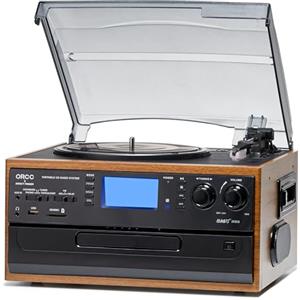 ORCC Giradischi Bluetooth 10 in 1 per dischi in vinile con altoparlante, convertitore di codifica da AUX a MP3 USB/SD, lettore CD, radio, connettore per cuffie, RCA, telecomando