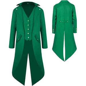 YQVGFBY Frac Gotico Steampunk da Uomo, Giacca Vintage Medievale Vittoriana Uniforme Smoking Lungo, Costumi per Feste Cosplay Rinascimentali da Pirata Vampiro per Uomini Adulti, Verde, XXXL