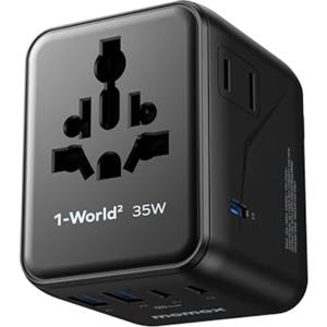 MOMAX Adattatore Universale da Viaggio 35 W, Presa Universale da Viaggio con 3 USB-C e 2 USB-A e 2 AC, 7-in-1 Adattatore da Viaggio Italia Inghilterra Germania America Australia e 224+ Paese