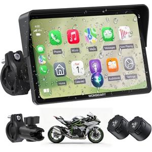 Wonsidary W722TPMS Schermo CarPlay Moto 7" Wireless con Android Auto Moto,TPMS,Display GPS Moto Impermeabile IP67,Audio Bluetooth Doppio,Controllo Vocale,EQ,Sensore di Luce,Alimentazione USB/ACC