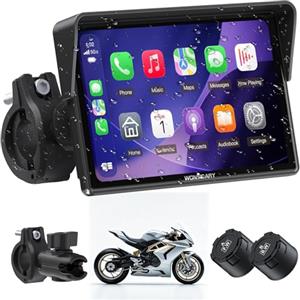 Wonsidary W522TPMS Schermo Moto CarPlay Wireless da 5 Pollici con Android Auto, Display IPS Touch IP67 Impermeabile con TPMS, Controllo Vocale, Audio Bluetooth Doppio, Alimentazione USB/ACC per Moto