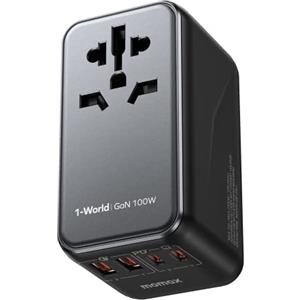 MOMAX Adattatore Universale da Viaggio 100 W, Presa Universale da Viaggio con 2 USB-C e 2 USB-A e 1 AC, 5-in-1 Adattatore da Viaggio Italia Inghilterra Germania America Australia e 224+ Paese