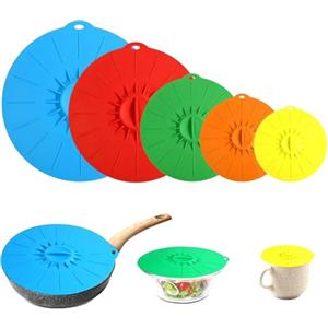 CALLYSONIC Coperchio in silicone colorato, riutilizzabile, universale, coperchio in silicone per yogurt, antipolvere, copertura per alimenti, in 5 misure, adatta a tutti i contenitori rotondi, bordo piatto