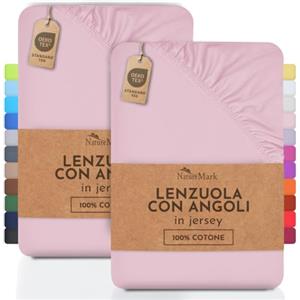 NatureMark Lenzuolo matrimoniale in jersey in confezione da 2 pezzi, lenzuolo matrimoniale 100% cotone QUALITÀ DEL ÖKOTEX Standard 100, 70x140 cm, Rosa