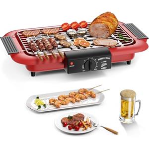 Mihoho Barbecue elettrico, barbecue antiaderente senza fumo per interni/esterni, griglia portatile rimovibile ad alta potenza a doppio tubo da 2000 W per feste barbecue (rosso D)