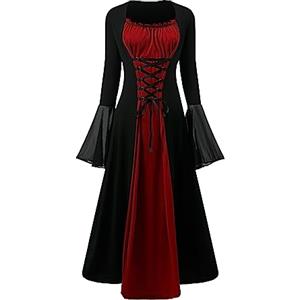 CNVAUIE Costume rinascimentale da donna, abito medievale con maniche a tromba gotico, maxi abito per carnevale, Halloween, feste (Rosso, M)