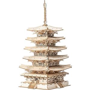 ROBOTIME Puzzle 3D in Legno Taglio Laser Kit Costruzione Legno Meccanico per Adulti Cinque Piani Pagoda Rompicapo Modellini Kit Giocattoli Educativi