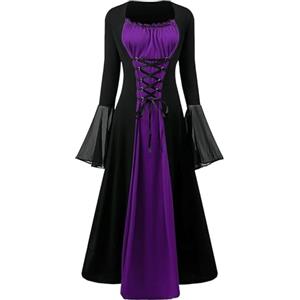 CNVAUIE Costume Rinascimentale per Donna, Abito Medievale con Maniche a Tromba, Abito Lungo Gotico, Carnevale, Halloween, Festa (Viola, XL)