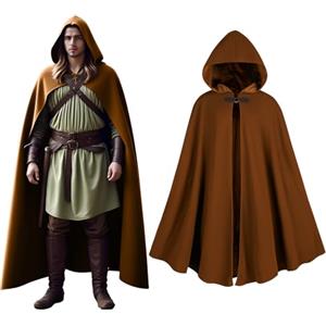 CNVAUIE Cappotto con Cappuccio Rinascimentale da Uomo e Donna, Marrone, Tessuto Pelliccia Sintetica, Costume Medievale, Halloween, Unisex Adulto