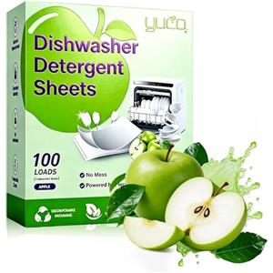Bodiiwuliu 100 fogli per lavastoviglie biologici, foglie sostenibili per lavastoviglie come alternativa alle pastiglie, pulizia potente, rapida solubile, Pulizia, Brillantezza (Sapore Mela Verde)