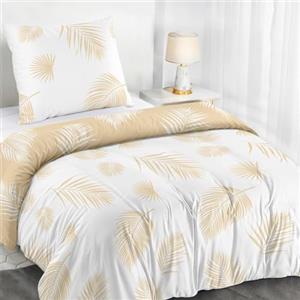 Dreamzie Copripiumino Singolo 135x200 cm con 1 Federe 50x70 cm - In Microfibra - Motivo Foglie di Palma Tropicali Beige Bianco - Set Copripiumino Singolo 135x200