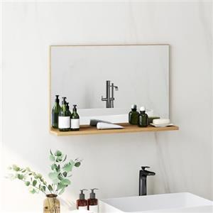 kleankin Specchio Bagno da Parete con Mensola 60x12x40 cm Color Legno