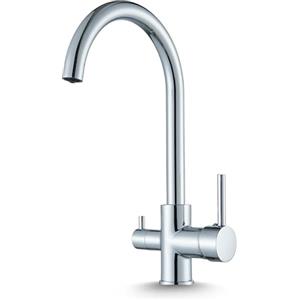 Ari Rubinetto Cucina 3 Vie per Depuratore Linko 360°, Cromato | Miscelatore Lavello a Tre Vie per Filtro Acqua e Osmosi Inversa, Canna Girevole a 360°, Ottone Lucido Cromo