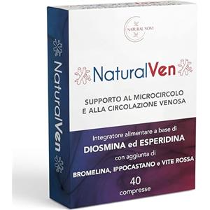 Natural Novi NaturalVen - Diosmina Esperidina Alto Dosaggio 500 mg con Bromelina 2500 GDU/g, Ippocastano, Vite Rossa - integratore Vene Varicose, Microcircolo, Circolazione - 40 Compresse Made in Italy