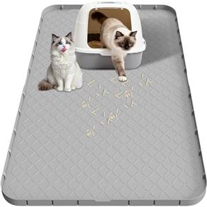 Libershine Tappetino Lettiera Gatto, Tappetino per Lettiera Gatto Grande 88x56 Cm, Materiale in Silicone Impermeabile, Grigio