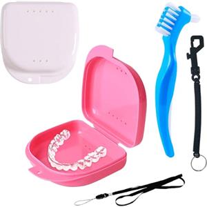 SV life [Kit 5 pz] Custodie per Apparecchio Dentale + Spazzolino Pulizia + Accessori di Sicurezza | Astuccio Traspirante | per Retainer, Dentiera, Bite, Allineatore