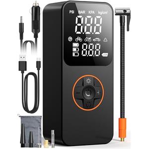 Aetherium Compressore Aria Portatile, 150 PSI (10,3Bar) Mini Compressore Portatile con Arresto Automatico & LED, Inflazione Rapida, Batteria 6000mAh, USB-C, Gonfiatore Elettrico per Auto/Moto/Bici/Palla, Nero