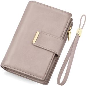 KTUEOV Portafoglio Donna, Medio Portamonete Cerniera in Pelle con Blocco RFID 8 Slot per Carte Scomparto per Monete e Cordino Staccabile Portafogli Donna Classico