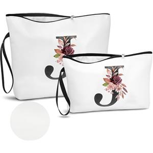 DBPBToU PU Pelle A-Z Beauty Case Donna da Viaggio, 2 Pezzi Set Trousse Trucchi Donna Di Alta Qualità Con Lettere Alfabeto (J)