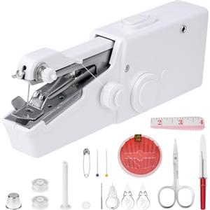 QWORK® Macchina da Cucire Portatile Mini Elettrica - Kit Completo con Accessori per Riparazioni Rapide & Fai-da-Te - Cucitrice Manuale a 2 Velocità per Tessuti, Jeans e Tende, Batterie Non Incluse