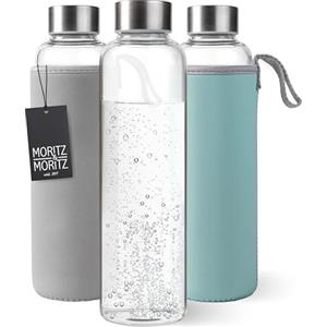 Moritz & Moritz Borraccia in Vetro Borosilicato 500 ml - Antigoccia con Custodia in Neoprene - Bottiglia Acqua Vetro per Bevande Calde, Fredde e Gassate - per Sport, Ufficio, Scuola e Viaggio