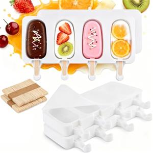 Aonveki Stampi per Ghiaccioli, 2 Set Stampi per Gelato con 100 Bastoncini e Coperchio, Formine Ghiaccioli in silicone senza BPA, Stecco al Cioccolato, Sorbetti, Budino