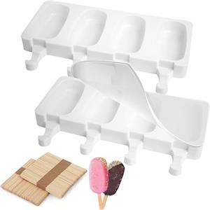 Aonveki Stampi per Ghiaccioli in Silicone, 2 Set Stampi Gelato Stecco con 100 Bastoncini e Coperchio, Formine Ghiaccioli senza BPA, al Cioccolato Congelato Fai da Te (Grande)