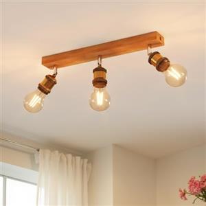 LVWIT Faretti LED da Soffitto Orientabili Retrò, Faretto da Interno con 3 Lampadine LED E27, Base di Legno, Faretti Soffitto Retrò per Barra, Salotto,Cameretta, Cucina (Lampadine Escluse)