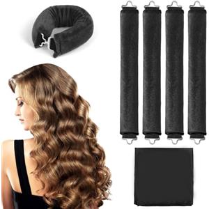 GROFIS 5 Pezzi Bigodini Senza Calore, Bigodino Bacchette Flessibili con Ganci, Curling Iron per Boccoli, Arricciatori per la Notte per Dormire, Bigodino Morbidi per Capelli Lunghi Medi e Corti, Nero